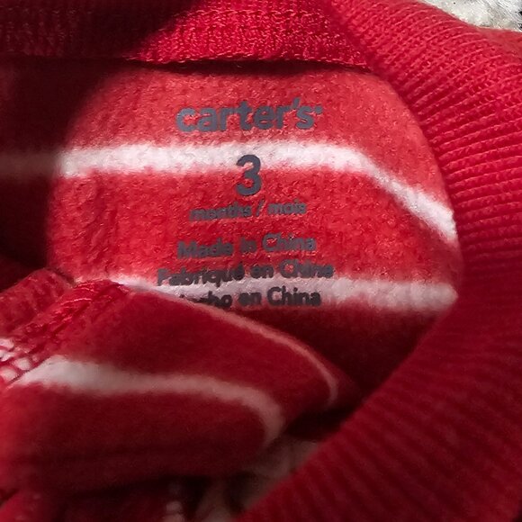 Carter's Baby Boy Fleece Footed Zip Up Striped Moose Pajama 3 Months - Picture 2 of 3